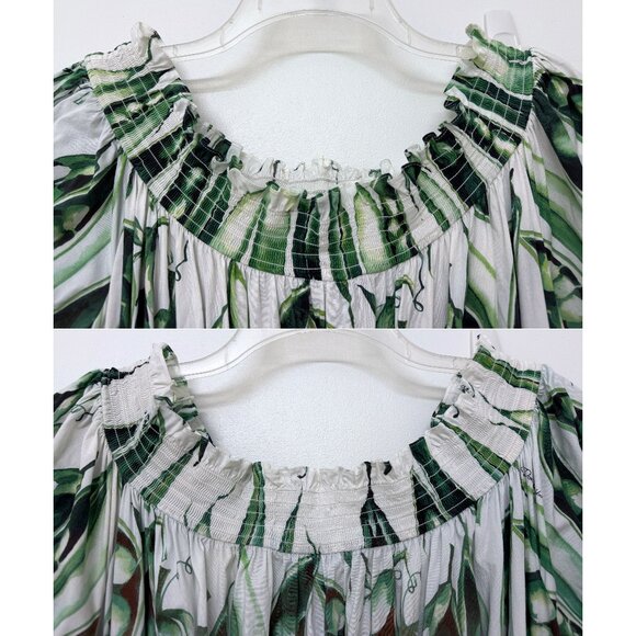 Dolce & Gabbana Green Beans Snap Pea Mini Dress White Cotton Smocked IT 48 - Picture 4 of 16